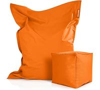 Green Bean© Set de 2 XXL Pouf + Tabouret rempli de Perles EPS - Pouf Géant 140x180 Coussin de Repos Bean-Bag Chair Loung Coussin de Sol