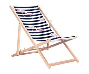 Green Blue Chaise Longue Pliante GB183 en hêtre - Chaise Longue de Jardin et de Plage avec Dossier réglable sur 3 Positions et Impression par Sublimation (Le Flamant Rose)