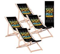 Green Blue Chaises Longues en hêtre (4, Summer Vibes) | Chaises longues pliantes pour le jardin et la plage | Dossier réglable sur 3 positions | Capacité de charge : 110 kg