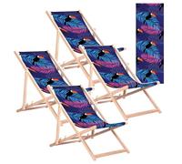 Green Blue Chaises Longues en hêtre (4, Toucan) | Chaises longues pliantes pour le jardin et la plage | Dossier réglable sur 3 positions | Capacité de charge : 110 kg