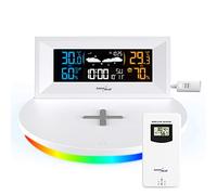 GreenBlue Station météo sans fil GB213 – Chargeur Qi, lumière d'ambiance, écran couleur