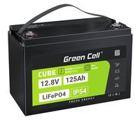 Green Cell Batterie LiFePO4 12.8V 125Ah 1600Wh, Courant de Décharge 150A, IP54, Dimensions 340x180x225mm, -20°C à 60°C, 13.5kg
