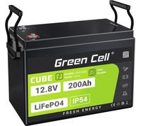Green Cell LFPGC12V200AH, Lithium phosphate de fer (LiFePO4), 12,8 V, noir, vert, 200 Ah, 2560 Wh, 10 année(s)