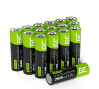 Green Cell Piles Rechargeables AA 2600 mAh 1.2V - Lot de 16, Batteries Ni-MH Haute Capacité, Faible Auto-décharge, Prêtes à l'emploi, Idéales pour Caméra, Télécommande, et Appareils Électroniques