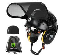 GREEN DEVIL Casque de sécurité certifié EN397 pour tronçonneuse forestière - Système 5 en 1 avec protection du visage en maille, visière intégrée et cache-oreilles - ventilé - Pour l'exploitation