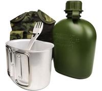 Green Glow - Kit gourde militaire 1 L comprenant une gourde pliable en aluminium et un sac de rangement