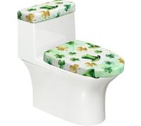 Green Grass Ensemble couvercle de toilette extensible et housse de réservoir - Décoration de salle de bain élastique douce pour salle de bain en forme de U ovale