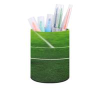 Green Grass Field Soccer Playground The Ball Pencil Cup Desk Organizer Simple Round Pencil Holder Waterproof PU Leather Pen Holder Fashion Modern Pen Cup Desk Container Container Organizer for Office