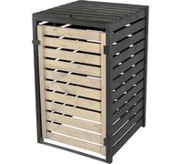 ® Green Label, kit de transformation de bac à ordures, 1 pièce, 120 litres, de couleur anthracite, en bois, livré en kit, boîte de rangement pour déchets avec couvercle et porte battante, double paroi