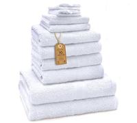 Green Mark Lot de 10 Serviettes 100% Coton - 4 de Main 50×100, 2 de Douche 70×140, 2 d’invités 30×50 et 2 Gants de Bain - Blanc