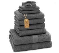 Green Mark Lot de 10 Serviettes 100% Coton - 4 de Main 50×100, 2 de Douche 70×140, 2 d’invités 30×50 et 2 Gants de Bain - Gris Anthracite