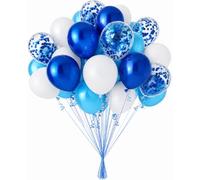Green Paw Products - 25 ballons bleus et blancs et confettis - Ballons de fête - Respectueux de l'environnement et biodégradable - 100 % latex naturel
