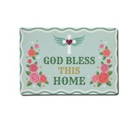 Green Star Plaque en métal Motif floral Faith Cross God Bless This Home | Décoration murale ronde en métal pour café, club, cave, jardin 20,3 x 30,5 cm