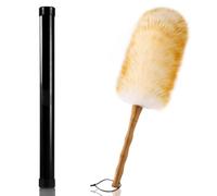 Green Vivid Plumeau en laine d'agneau avec poignée en bambou massif, sangle de suspension en cuir, 48 cm de long, plumeau en plumes naturelles pour nettoyer les ventilateurs de plafond, stores, écrans