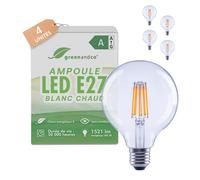 greenandco 4x Ampoule à filament LED | transparente | E27 G95 | 7,2W 1521lm | remplace 100W | 3000K blanc chaud | 320° | 230V | sans scintillement non-dimmable