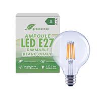 greenandco Ampoule à filament LED | transparente | dimmable | E27 G95 | 7,2W 1521lm | remplace 100W | 3000K blanc chaud | 320° | 230V | sans scintillement