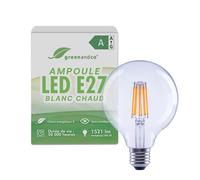 greenandco Ampoule à filament LED | transparente | E27 G95 | 7,2W 1521lm | remplace 100W | 3000K blanc chaud | 320° | 230V | sans scintillement non-dimmable | Grosse Ampoule