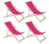 GreenBlue GB183 - Lot 4 chaises longues en hêtre rose, pliables, dossier 3 pos.