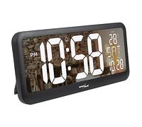 GreenBlue GB214 Horloge numérique avec capteur de température 37x17 cm Grande horloge murale Alarme Écran LED à poser sur une table ou à accrocher au mur Alimentation par bloc d'alimentation ou piles