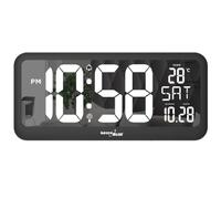 GreenBlue GB214 Horloge numérique avec capteur de température 37x17 cm Grande horloge murale Alarme Écran LED à poser sur une table ou à accrocher au mur Alimentation par bloc d'alimentation ou piles