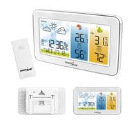GreenBlue Station météo avec écran couleur, DCF, température et humidité | Capteur extérieur sans fil ; prévisions météorologiques ; 2 alarmes ; mémoire max/min ; portée de 60 m ; 3 niveaux de