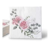 GREENBOX JGA Lot de 20 serviettes en papier absorbantes Motif roses et eucalyptus 33 x 33 cm Vert sauge