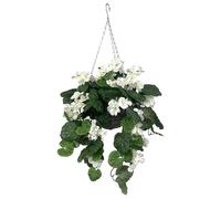 GreenBrokers Géranium Artificiel Gris rotin Suspendu Panier avec Vigne (25 cm)