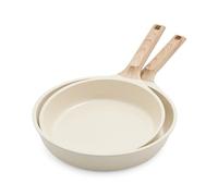 GreenChef Arte Lot de 2 poêles antiadhésives en céramique sans PFAS avec manche en bois Crème 24 cm et 28 cm
