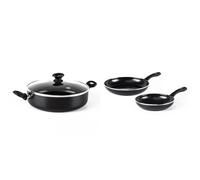 GreenChef Ensemble de Poêles à Sauteuse et à Frire Antiadhésives en Céramique Saine de 20cm & 28cm, 3 Pièces, Noir, Induction, Va au Four jusqu'à 160°C, Lave-Vaisselle, Sans PFAS