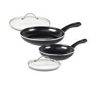 GREENCHEF Set de 2 Poêle à Frire Revêtement Antiadhésif Sain en Céramique, pour Induction + Greenpan 20 cm Tempered Glass with Stainless Steel Rim Univesal Glass Lid + Couvercle, Verre, Clear, 28cm
