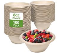 GREENESAGE Lot de 100 bols en papier jetables marron 230 ml en canne à sucre jetables pour soupes, compostables, ronds