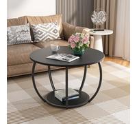 GreenForest Petite table basse ronde pour salon | Table centrale pour appartement de ferme, dessus stable, imperméable et résistant aux rayures, assemblage facile, noir
