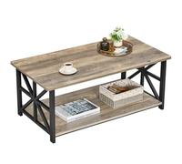 GreenForest Table Basse, avec 2 Niveaux Rangement, X-Frame 100x52cm | Moderne de Salon, Métallique Pieds et Tray Design, Rectangulaire, Gris
