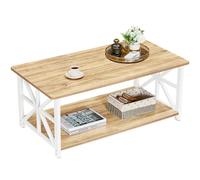 GreenForest Table Basse, avec 2 Niveaux Rangement, X-Frame 100x52cm | Moderne de Salon, Métallique Pieds et Tray Design, Rectangulaire, Beige