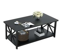 GreenForest Table Basse, avec 2 Niveaux Rangement, X-Frame 100x52cm | Moderne de Salon, Métallique Pieds et Tray Design, Rectangulaire, Noir