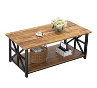 GreenForest Table Basse, avec 2 Niveaux Rangement, X-Frame 100x52cm | Moderne de Salon, Métallique Pieds et Tray Design, Rectangulaire, Marron