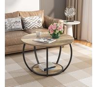 GreenForest Table basse ronde avec rangement ouvert, table de salon moderne avec étagères à 2 niveaux, petite table centrale de ferme avec pieds réglables, table d'appoint de 70,1 cm pour bureau à