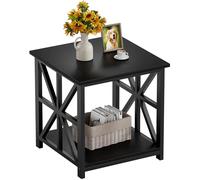 GreenForest Table d'appoint avec Étagère de Rangement à 2 Niveaux pour Salon, 60 x 60cm Moderne Table de Chevet pour Chambre, Montage Facile, Noir
