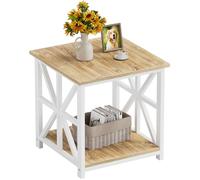 GreenForest Table d'appoint avec Étagère de Rangement à 2 Niveaux pour Salon, 60 x 60cm Moderne Table de Chevet pour Chambre, Montage Facile, Beige