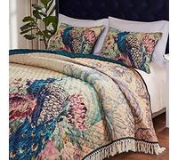 Greenland Home Barefoot Bungalow Eden Peacock Parure de lit 3 pièces pour très Grand lit/très Grand lit californien Écru