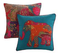 Greenland Home Fashions Barefoot Bungalow Groenland Maison 3 pièces Bijou Parure de lit, Multicolore, Coton, Multicolore, 2-18x18 Jewel Decorative Pillows Featuring Elephant