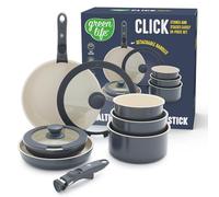 GreenLife Click - Batterie de cuisine antiadhésive en céramique de 10 pièces, poignée amovible, empilable, indispensable pour la cuisine, casseroles et poêles non toxiques, sans PFAS, passe à