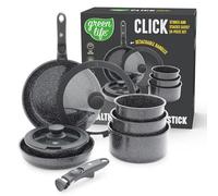 GreenLife Lot de 10 casseroles et poêles antiadhésives empilables avec poignée amovible et empilables, non toxiques, sans PFA, pour plaques à induction, économie d'espace, passe au four, noir granit