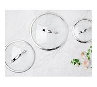 GreenPan 20 cm en verre trempÃ© avec bord en acier inoxydable Taille universelle Couvercle en verre avec poignÃ©e en mÃ©tal,