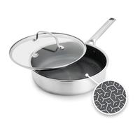 GreenPan APEX Sauteuse Hybride Inox Antiadhésive avec Couvercle Verre, 24 cm, Tri-Ply Thermobond Céramique Sans PFAS, Compatible Induction, Passe au Four 220 °C, Lave-Vaisselle, Argent