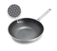 GreenPan APEX Wok Hybride Inox Antiadhésif, 28 cm, Tri-Ply Thermobond Céramique Sans PFAS, Compatible Induction, Passe au Four 220 °C, Lave-Vaisselle, Argent