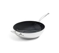 GreenPan Barcelona Evershine Tri-Ply acier inoxydable renforcé de diamantsr céramique wok 30 cm/4, 7 L, sans PFAS, Multi Clad, induction, compatible four, compatible lave-vaisselle, argent
