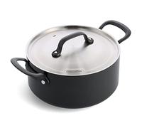 GreenPan Craft Casserole en céramique anodisée dure antiadhésive 24 cm/4,9 litres avec couvercle, sans PFAS, sans induction, sans risque pour le lave-vaisselle, sans risque pour le four, noir