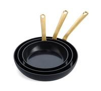 GreenPan Craft Poêle à Frire Antiadhésive 3 Pièces en Céramique Saine avec Protecteur de Poêle,20 cm 24 cm & 28 cm,Sans PFAS,Ustensile en Métal,Poignée en Acier Inox,Induction,Lave-vaisselle,Four,Noir