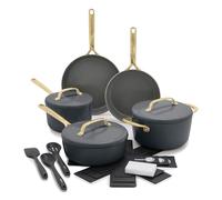 GreenPan GP5 Lot de 14 casseroles et poêles en céramique anodisée dure antiadhésive sans PFAS, poignées à champagne, calibre lourd, surface plane, induction, passe au lave-vaisselle et au four, gris